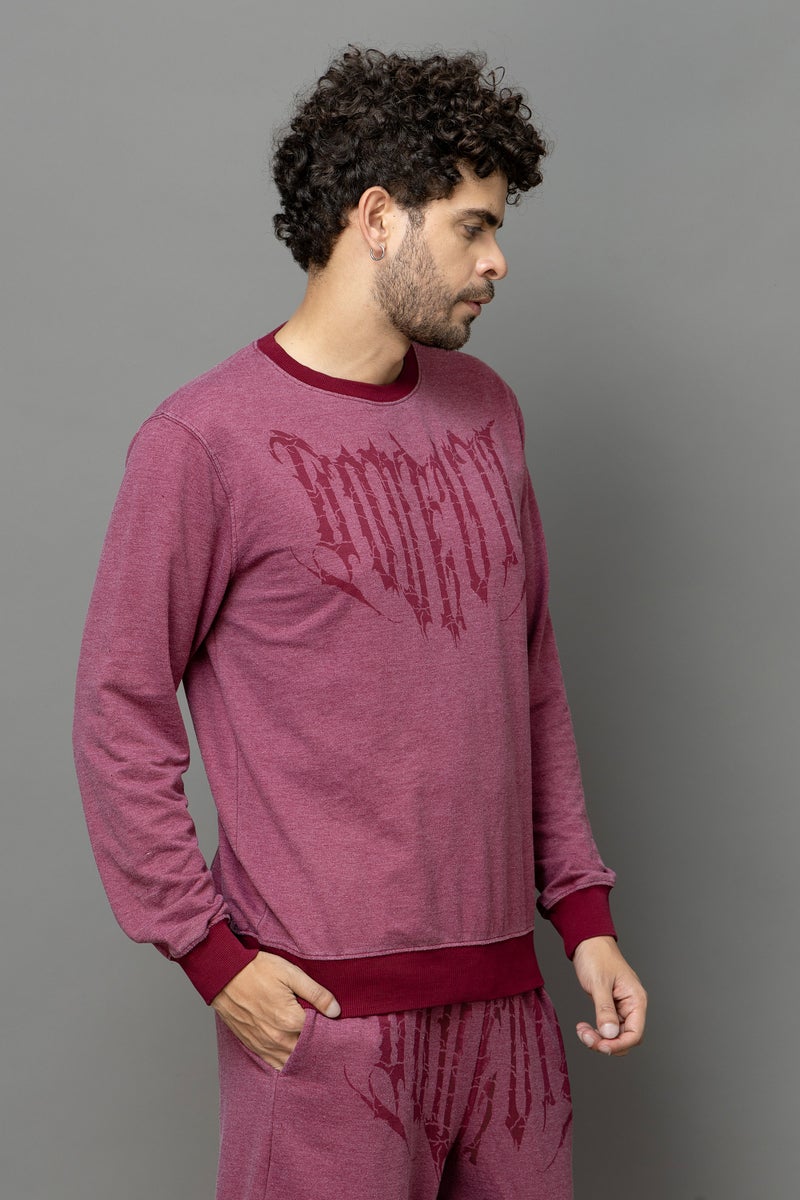 GO DEVIL Burgundy Printed Sweatshirt For Men - Image 2